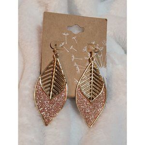 Sparkling Peach & Gold Leaf Earrings